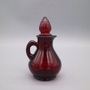 Vintage Avon Ruby Red Glass Cruets Pitcher Decanter Strawberry With Stopper